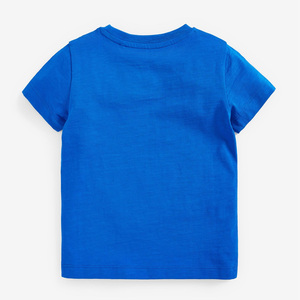 Blue Short Sleeve Jersey T-Shirt With Left <b>Chest</b> Pocket And Logo Print Casual Round Neck Design For Boys - Product Image 2
