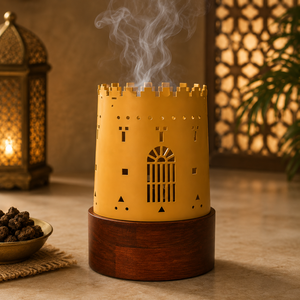Brûleur à Bakhoor en bois arabe avec cage en métal doré et pince, brûleur à Oud islamique décoratif, parfum d'ambiance festif pour la maison, Ramadan, Aïd - Product Image 3
