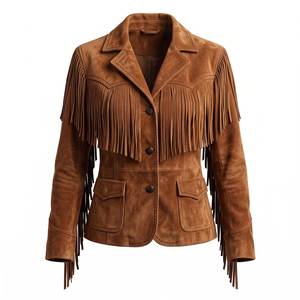 <b>Suede</b> Leather Nonwoven Biker <b>Jacket</b> Fringe Details Turn-down Collar Single Breasted <b>Men's</b> Casual Winter Windproof Eco-Friendly - Product Image 4
