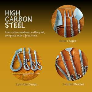 Ensemble de couverts de style viking en acier inoxydable poli miroir, forgés à la main, écologiques, personnalisables, pour dîner médiéval et extérieur - Product Image 4