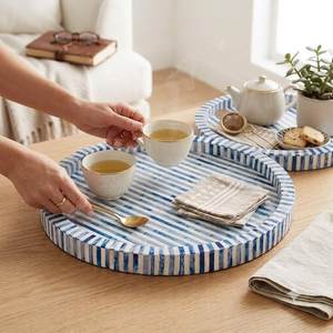 Bandeja de Servir Hecha a Mano con Incrustaciones de Hueso de Camello Natural |   Mesa de Centro de Cocina con Mosaico Marroquí, Otomana de Lujo, Plato Decorativo - Product Image 5