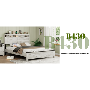 Lit en bois king-size avec rangement caché Blanc sans sommier à ressorts-Comprend une tête de lit en bois élégante - Product Image 2