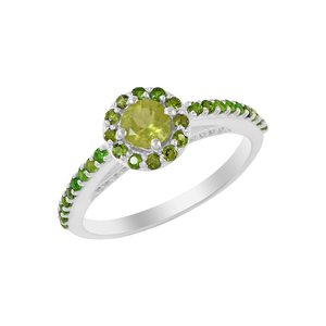 Nuevo Anillo Clásico de Plata de Ley 925 con Peridoto Verde y Diseño de Flor con Engaste Pavé, Anillo de Compromiso para Mujer - Product Image 1