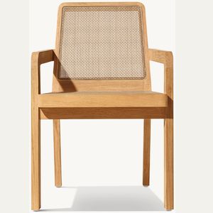 Chaises en teck en promotion avec accents en rotin de bonne qualité, style moderne et épuré, idéales pour les terrasses extérieures - Product Image 1
