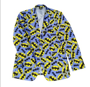 High Quality Men’s Batmaan Print <b>Blazer</b> Jacket Blue Yellow Superhero Cosplay Party Coat - Product Image 1