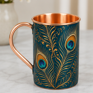 Mug à cocktail isotherme de luxe, couleur violet foncé, imprimé plumes de paon royal, revêtement cuivré majestueux violet foncé. - Product Image 6