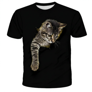 Yellow <b>Men's</b> T-Shirt With 3D Kitten Print Short Sleeve O-Neck Casual Cotton Jersey Regular Fit Photo Pattern Digital Print - Product Image 4