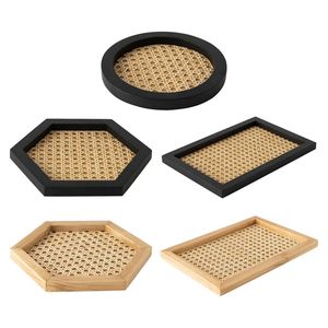 Rattan tray Tabletop Other Home Decor Round <b>Square</b> <b>Black</b> mdf and mango tray Wooden Serving Decorative Tray craftera exports - Product Image 2