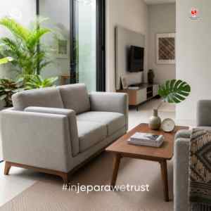 Elegant Modern 2 Seater Fabric <b>Sofa</b> Minimalist Living Room Couch Durable Wooden Base Settee Furniture Indonesian Origin - Product Image 6