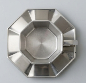 Tasse à thé hexagonale moderne en acier inoxydable avec soucoupe, tasse à café en métal argenté avec poignée - Product Image 4