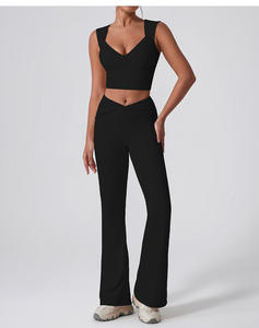 Women's High Waist Wide Leg Pants Solid Black Knitted Spandex Polyester Casual Loose Fit Full Length Elastic Waist Spring Style - Product Image 1