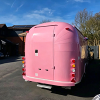 Roze Streetfood-trailer met groot serveervenster, espresso, softijs, fruitthee, op maat gemaakte apparatuur voor de VS en Europa