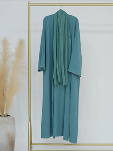 Wholesale ODM Modern Polyester <b>Plus</b> <b>Size</b> Abaya Muslim Women Modest Front Open Summer <b>Dress</b> with Premium Quality Scarf - Product Image 4