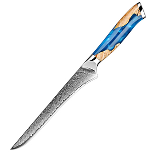 Drop Point <b>Knife</b> Damascus Steel Blade 0.6mm Thickness Straight Edge Turquoise Handle <b>Kitchen</b> Use - Product Image 1