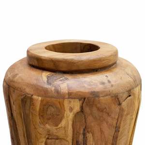 Vase en bois de teck massif 15,7x31,5 cm, ornement de jardin, décoration ornée - Product Image 6