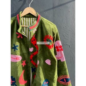 Multi Embroidery Jacket Hand <b>Stitch</b> Velvet Jacket Suzani Short Unisex Jacket <b>Coat</b> Winter Overcoat Women's Jacket <b>Coat</b> - Product Image 2