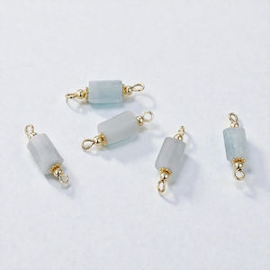 <b>Natural</b> Aquamarine Gemstone <b>Tube</b> Double Bail Charms Connector - Gold Plated Jewelry Making Supplies Wholesale - Product Image 1