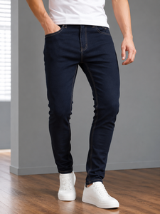 FAWKES Sports – Jean en denim noir coupe droite pour homme, taille mi-haute, décontracté, en coton, jambe droite, délavage classique, style automne, respirant - Product Image 2