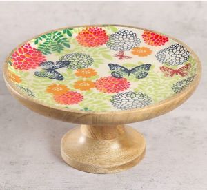 Round Wooden <b>Cake</b> <b>Stand</b> With Paisley Pattern Non-Stick Surface 2-Piece <b>Set</b> - Product Image 3