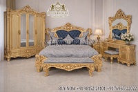 Ensemble de meubles de chambre à coucher en teck massif, fait main, style Royal Regency, moderne, taille standard, hauteur réglable, personnalisable, table de chevet sculptée à la main