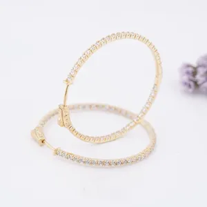Pendientes de Aro de Oro Amarillo Sólido de 14K con Moissanita en el Interior y Exterior, Corte Redondo de 2 Quilates - Product Image 1