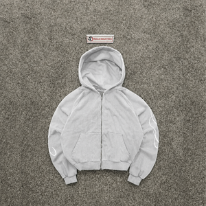 Sudadera con capucha extragrande gris claro con cremallera, de felpa gruesa de algodón, color gris ceniza, gris niebla, gris humo, gris piedra, unisex, estilo urbano, informal, moda urbana - Product Image 5