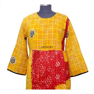 Vestido largo estilo bohemio moderno para mujer, corte en A, estampado, 100% algodón kantha, mangas tres cuartos, vestido natural. - Product Image 3