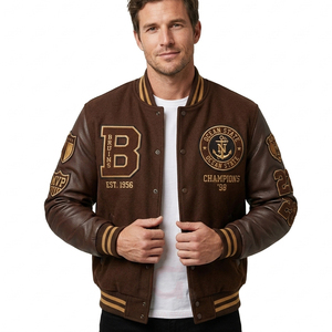 Chaquetas de béisbol universitarias personalizadas al por mayor, de moda, para hombre, tallas grandes, con bordado de chenilla y parches personalizados, estilo urbano. - Product Image 1
