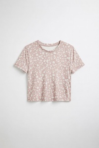 เสื้อครอปผู้หญิงผ้าฝ้ายผสมทรงเข้ารูปสไตล์ลำลองรักษ์โลกสำหรับฤดูร้อน-ผ้าแคนวาสระบายอากาศคุณภาพสูง - Product Image 1