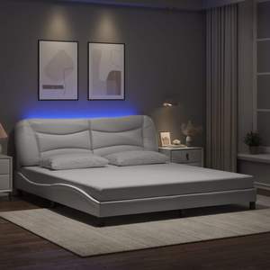 Cadre de lit rembourré Hvar blanc 72"x83.9" avec LED sans matelas - Product Image 1