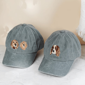 Gorras de béisbol personalizadas con bordado en parche de tu mascota, gorras de 6 paneles con etiqueta tejida y visera curva de tela lavada. - Product Image 3