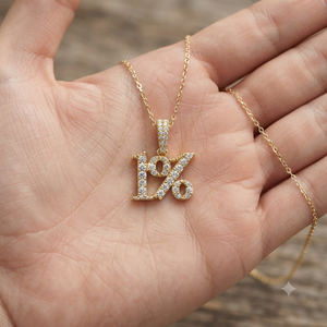 <b>Solid</b> 10K <b>Gold</b> One Percent Symbol Iced Sparkling Minimalist Statement Necklace Natural Diamond <b>Pendant</b> Fine <b>Pendants</b> Charms Gift - Product Image 4