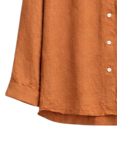 Ensemble deux pièces décontracté pour femme : chemise orange rouille et pantalon large bleu marine en coton et lin – Fabricant OEM personnalisé - Product Image 5