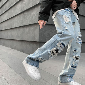 Premium Quality Slim Straight Fit Distressed <b>Jeans</b> <b>Soft</b> Stretch Fabric Washed Finish Casual Modern Style Pants - Product Image 6