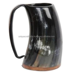 Venta superior Taza de cuerno natural hecha a mano Estilo vikingo con asa para beber cerveza Café Té Bebidas frías Uso de Regalo De La India - Product Image 4