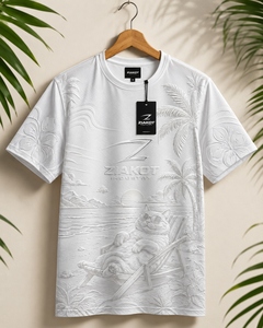 Camiseta de alto rendimiento ZIAKOT de nuevo diseño para hombre, personalizada, blanca, con diseño 3D estilo Hawái: Gato tomando el sol en la playa - Product Image 1