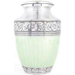 Urna Funeraria Grabada en Verde Menta Suave y Plateado con Diseño de Banda Floral para un Uso Conmemorativo Elegante - Product Image 1