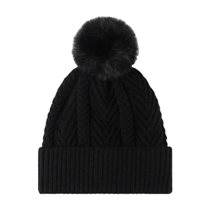 Unisex Striped <b>Beanie</b> Hat <b>With</b> <b>Pom</b> <b>Pom</b> 100% Acrylic Knitted Winter Cap For Adults Casual Style - Product Image 1