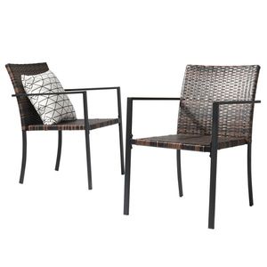 Set of 2 <b>Stackable</b> Outdoor Wicker Patio Dining <b>Chairs</b> with All-Weather Armrests Steel Frame <b>Garden</b> <b>Chairs</b> for Patio Deck Use - Product Image 3