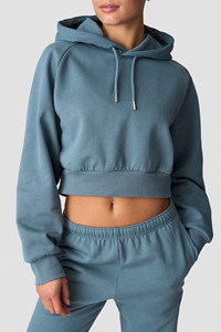 <b>Top</b> Selling Custom Logo <b>Crop</b> Hoodie & Jogger 2 Piece <b>Set</b> Women's Tracksuits Cotton Flecce Breathable Gym wear Women's Sweatsuits - Product Image 3