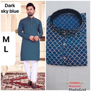 Men’s Cotton <b>Silk</b> Kurta with Multicolor Thread Work, Full Sleeves, Dual Side Pockets, Ethnic Festive Wear - Product Image 2