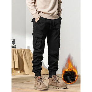 2024 nuevos pantalones Cargo de invierno con múltiples bolsillos para hombre, forro polar grueso, cálido, ajustado, Joggers, ropa de calle, pantalones térmicos informales de algodón - Product Image 3