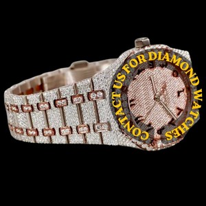 Reloj de Pulsera para Hombre, Diseño Moderno, Esfera de 41 mm con Números Árabes, Chapado en Oro Rosa, Diamantes Moissanite, Movimiento de Cuarzo, Estilo Hip Hop - Product Image 4