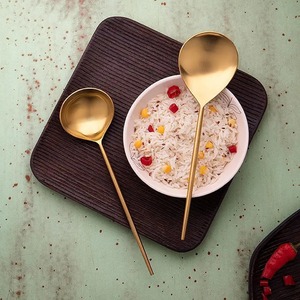 Golden Metal Serving Spoon Set High Mirror Polish Dishwasher Safe Modern Luxury <b>Flatware</b> for Party Table Décor - Product Image 1