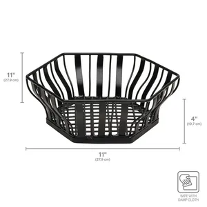 Corbeille à fruits moderne en fil métallique noir de 11 pouces, bol de rangement à cadre ouvert pour comptoir de cuisine et salle de bain - Product Image 2