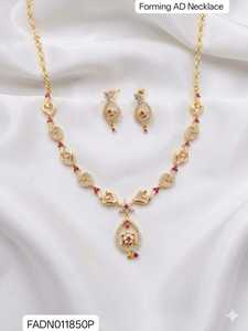 Indian <b>Gold</b> Plated Brass Women's Trendy Lock Design Micro Insert Necklace <b>Set</b> Engagement Wedding Anniversary Party - Product Image 1