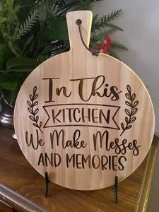 Eco-Friendly Wood & Resin Round Chopping <b>Board</b> Set with Handle Engraved Kitchen Sign 1.5cm Thick Dishwasher Safe for Home Decor - Product Image 1