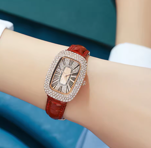 Montre à quartz pour femme, bracelet en cuir, cadran ciel étoilé, forme tonneau, incrustée de diamants, style décontracté et haut de gamme - Product Image 3