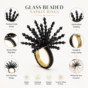 Ensemble d'anneaux de serviette en métal de luxe moderne, décor de table élégant noir pour mariage, banquet, dîner - Product Image 1