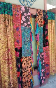 EthinicCraftHub 2 PCS Indian Silk Vintage Patchwork Boho Gypsy Hippy Bohemian Full Light Shading Eco-Friendly Dust <b>Curtain</b> - Product Image 6